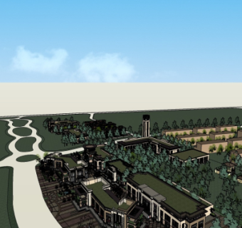 现代商业街鸟瞰规划su模型