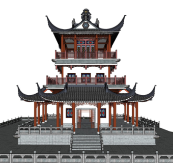 中式塔楼su模型