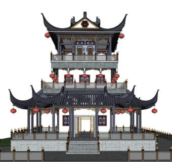 中式塔楼su模型