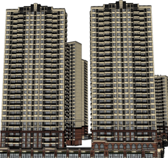 新古典高层公寓楼su模型