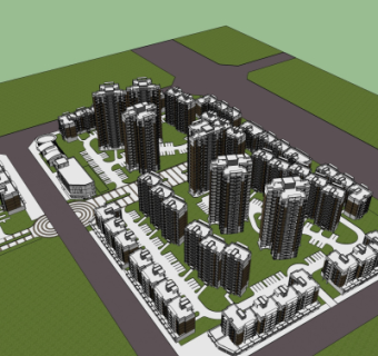 现代小区规划su模型