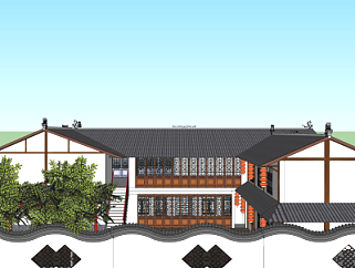 中式农家乐住宅su模型