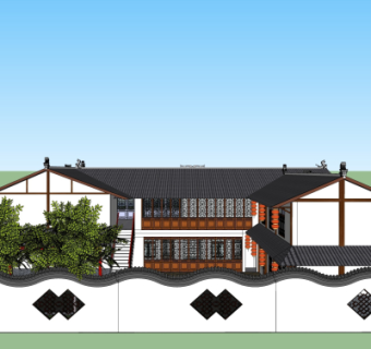 中式农家乐住宅su模型