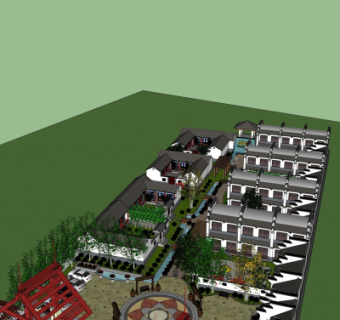 中式农家乐住宅鸟瞰规划su模型