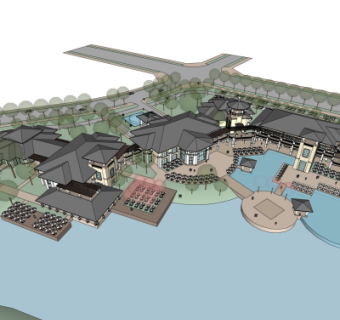 欧式度假酒店su模型