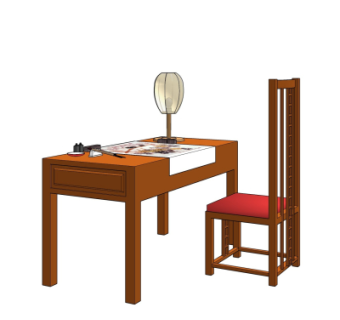 中式书桌椅su模型