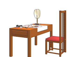 中式书桌椅su模型
