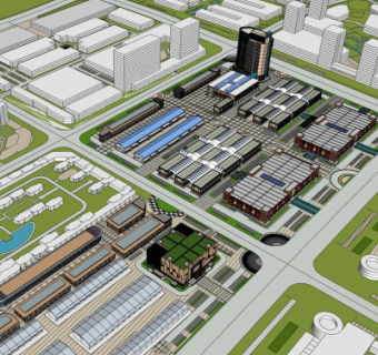现代商业区规划su模型