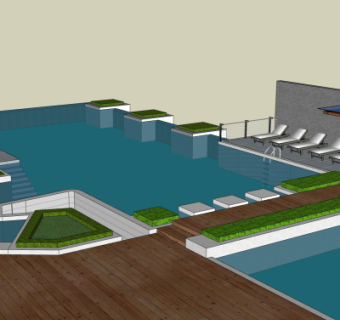 现代游泳池su模型