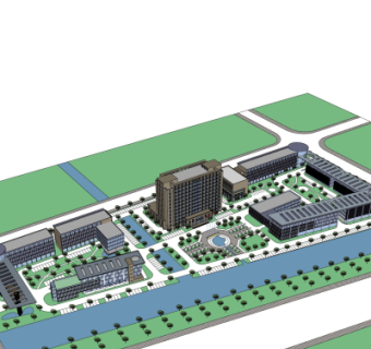 现代商业区规划su模型
