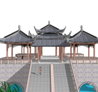 中式凉亭su模型