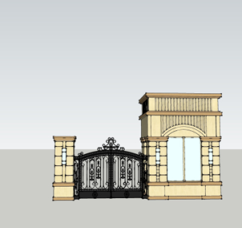 欧式住宅小区大门免费su模型