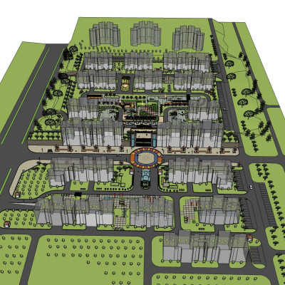 现代小区规划su模型