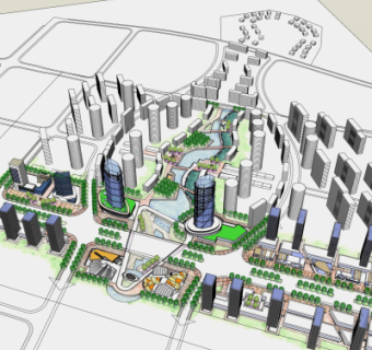现代小区规划su模型