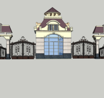 欧式铁艺大门围墙免费su模型