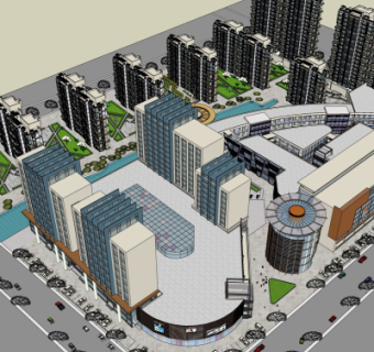 现代商业街规划su模型