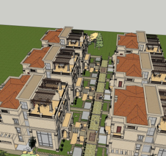 欧式别墅鸟瞰规划su模型