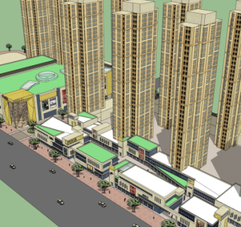 现代商业街su模型