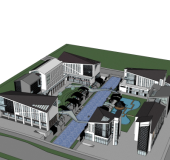 新中式商业会所su模型