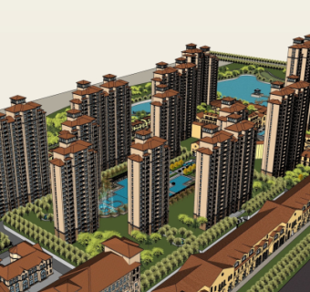 新古典小区规划su模型