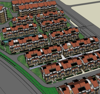 欧式别墅鸟瞰规划su模型