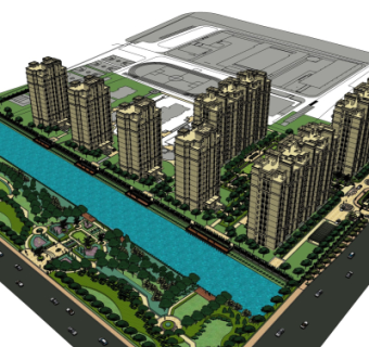 欧式小区规划su模型