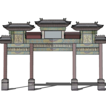 中式牌坊大门免费su模型