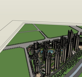 欧式高层住宅鸟瞰规划su模型