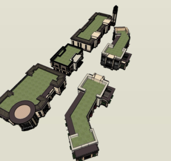 现代商业街鸟瞰规划su模型