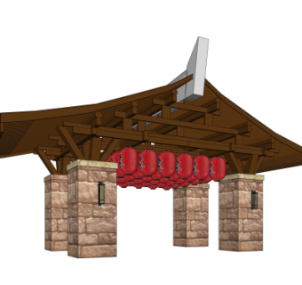 新中式会所门头su模型