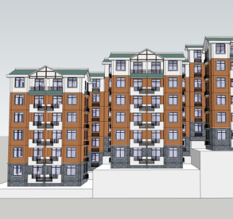 新中式公寓楼su模型