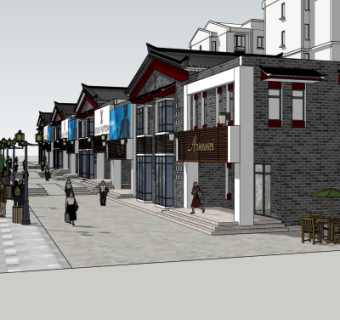 新中式商业街su模型