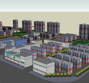 现代小区规划su模型