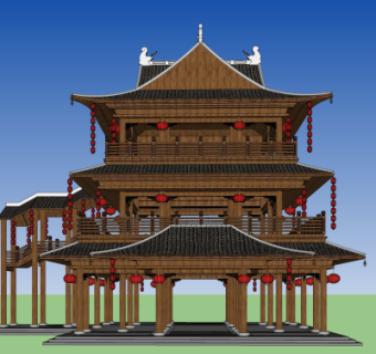 中式塔楼su模型