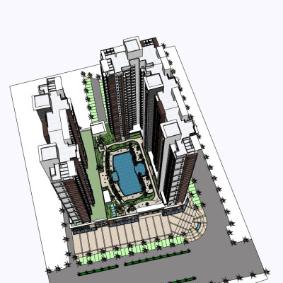 现代高层住宅鸟瞰规划su模型