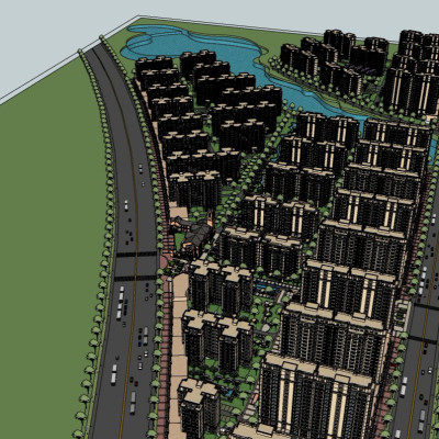 现代高层住宅鸟瞰规划su模型