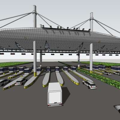 现代高速路收费站免费su模型