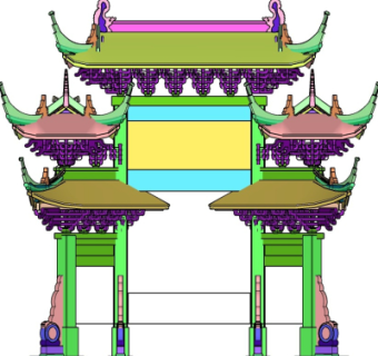 中式牌坊大门免费su模型