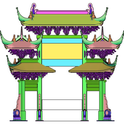 中式牌坊大门su模型