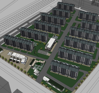 现代小区规划su模型