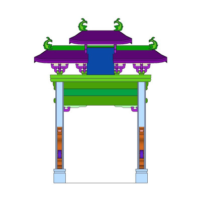 中式牌坊大门su模型