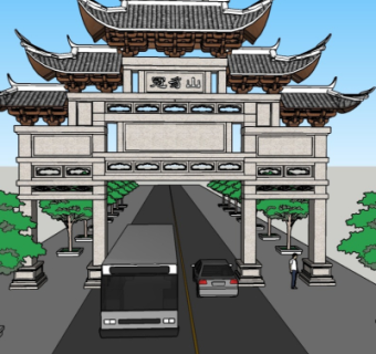 中式牌坊大门免费su模型