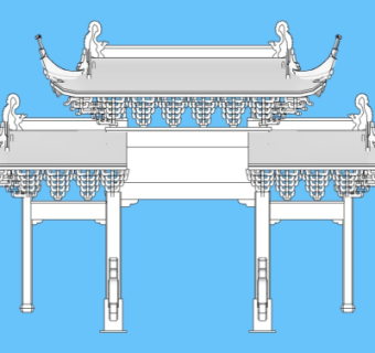 中式牌坊大门免费su模型