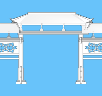中式牌坊大门免费su模型