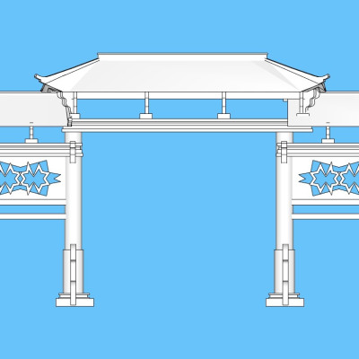 中式牌坊大门su模型
