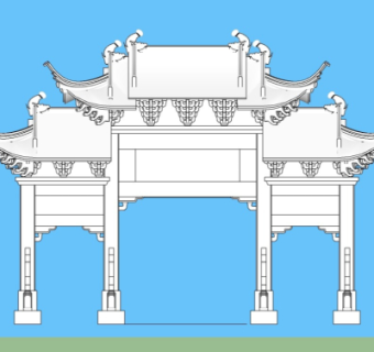中式牌坊大门免费su模型