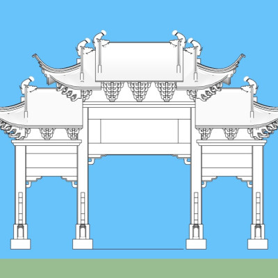 中式牌坊大门su模型