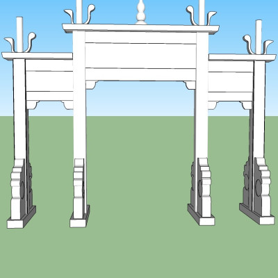 中式牌坊大门su模型