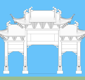 中式牌坊大门免费su模型