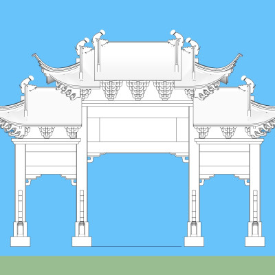 中式牌坊大门su模型